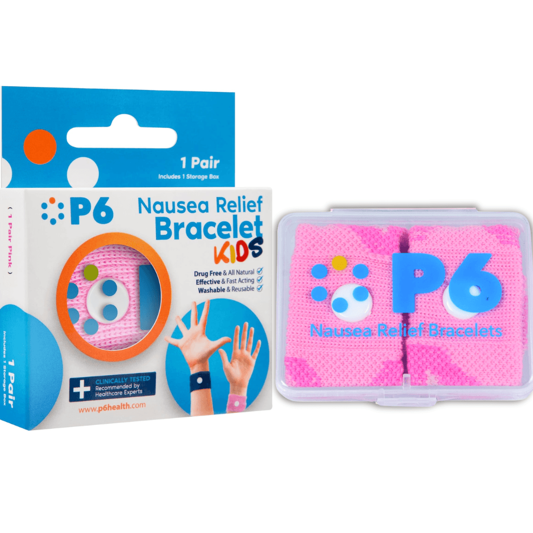 P6 Kids pink nausea relief bracelet box and case, from the P6 Health homepage